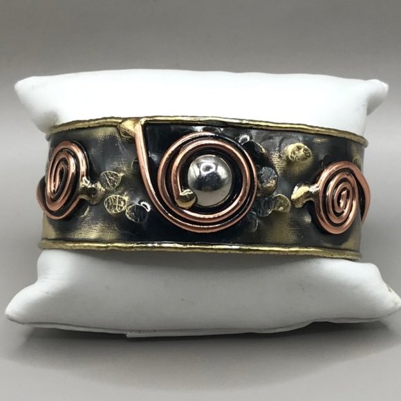 Men's Brutalist Mixed Metal Cuff Bracelet - Picture 1 of 10